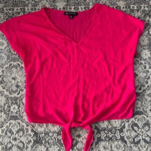 EUC Women's Pink V-Neck Tie-Front Top